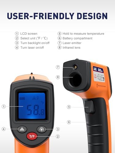 Infrared Thermometer Gun, -58°F to 788°F Range
