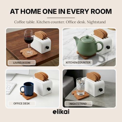 ELIKAI Cork Coasters Set of 4, Absorbent & Heat-Resistant Drink Holder