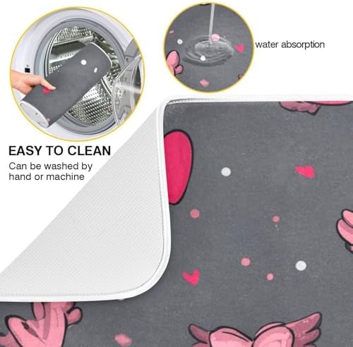 OTVEE Pink Wing Art Dish Drying Mat for Kitchen Counter Absorbent Heat