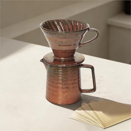Vintage Ceramic Pour Over Coffee Maker with V60-Style Dripper and 40