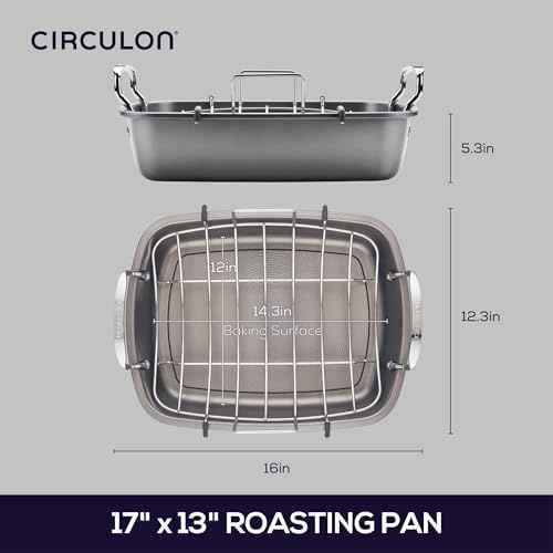 Circulon Total Bakeware Nonstick Roaster, Roasting Pan with Rack, 17-Inch x 13-Inch, Gray
