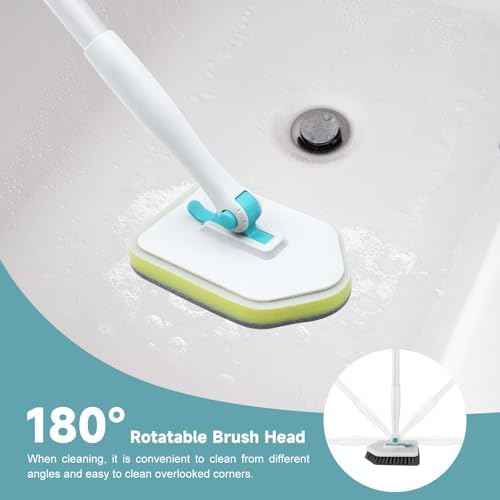 nacena Shower Scrubber with Long Handle, 3 in 1 Tile Tub Scrubber