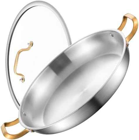 Yeksum 14 Inch Stainless Steel Paella Pan with Lid,Frying Pan, Tri-Ply