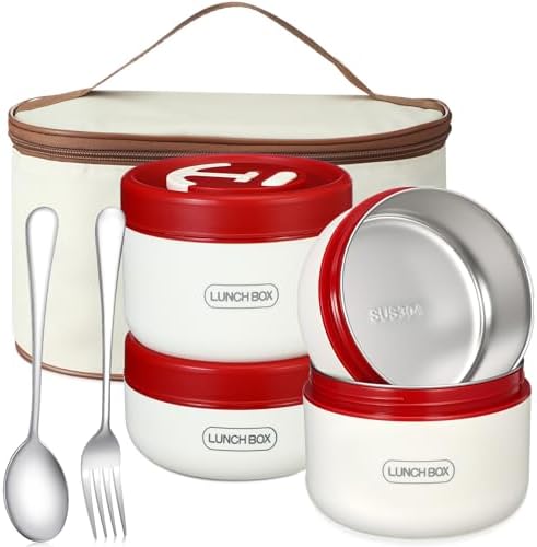 Dandat 4 Pcs Insulated Lunch Container, Portable Bento Box, Stainless