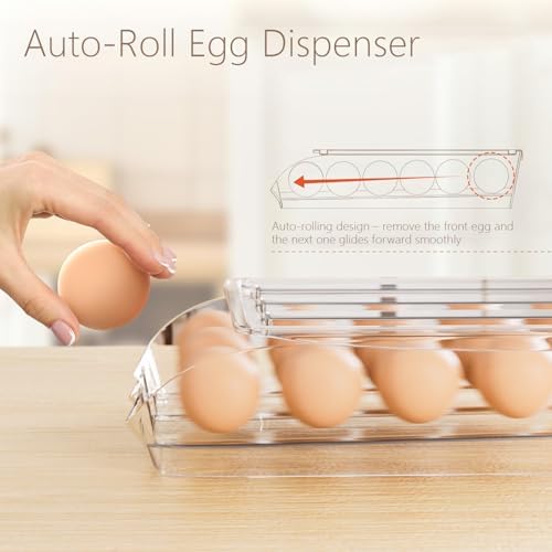 2 Pack Automatic Rolling Egg Holder for Fridge, 36 Eggs