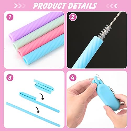 Prasacco 4 Sets Silicone Reusable Straws with Case - Foldable