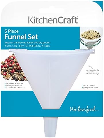 KitchenCraft Food-Grade Plastic Funnels (Set of 3) - White