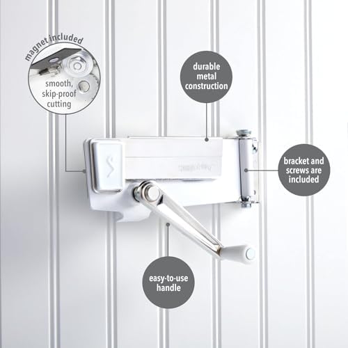 Swing-A-Way Wall Mount Can Opener with Magnet Lid Lift, White