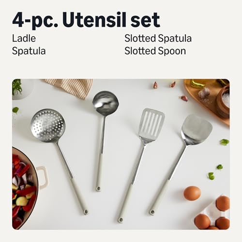 Amazon Basics Stainless Steel Cooking Utensil Set with Ladle, Spatula