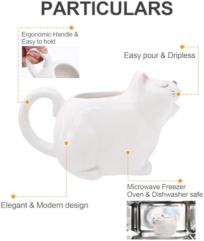 Ceramic Gravy Boat, 23oz Cute Cat Sauce Jug with Smooth Handle