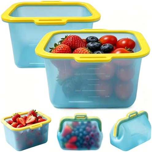 Reusable Silicone Food Storage Bags(2 Pack), Magnetic Seal