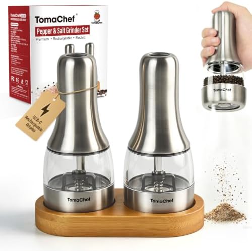 Electric Salt and Pepper Grinder Set, USB-C Rechargeable