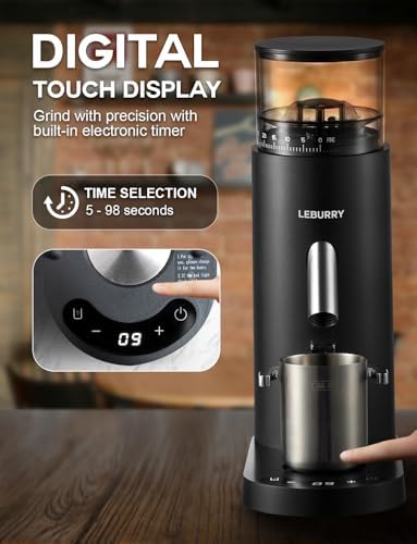 Burr Coffee Grinder, 60 Grind Settings, LCD Timer