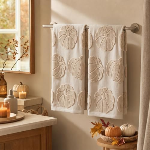 Fall Hand Towels 13x29 Inch 100% Cotton Pumpkin Khaki Dish Towels