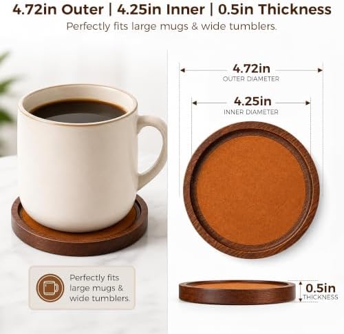 MinBoo Bamboo Coasters for Coffee Table Set of 6 Coasters for Drinks