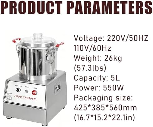 Multi-Capacity Commercial Food Processor, Stainless Steel, 5L