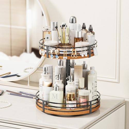 12 Inch 2-Tier Wood Lazy Susan Turntable Organizer