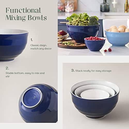 DOWAN Mixing bowls, 4.25/2/0.5 Qt Ceramic Mixing Bowls for Kitchen