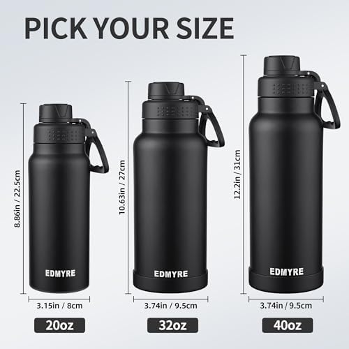 40 oz Insulated Water Bottle 2 Lids Stainless Steel Vacuum Flask