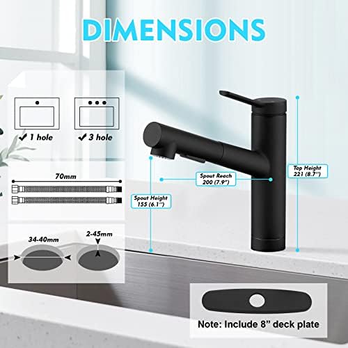 CREA Black Kitchen Bar Faucet with Pull Out Sprayer