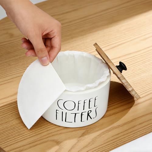1 Pack White Coffee Filter Holder with Bamboo Lid Large Capacity