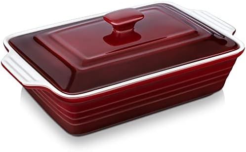 LOVECASA 4.5 Quart Ceramic Casserole Dish with Lid, Gradient Red