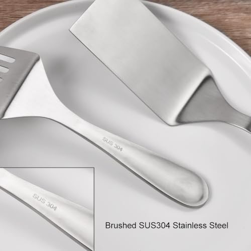 IMEEA Small Stainless Steel Spatula Set 10-Inch Flat & Slotted Turner