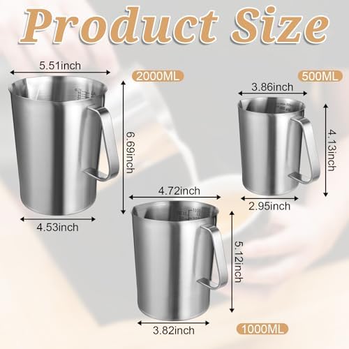 3 Pieces Stainless Steel Measuring Cups Metal Pitcher with Oz and ML