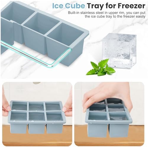Large Silicone Ice Cube Tray 3Pack, SAWNZC Big Square Ice Cube Molds