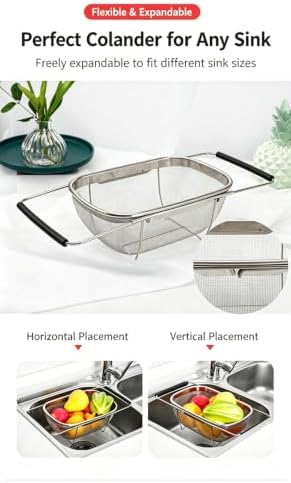 Expandable Stainless Steel Over-the-Sink Colander Basket, Telescopic