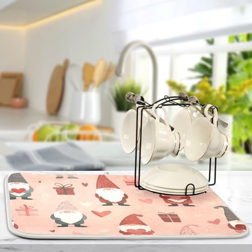 OTVEE Pastel Gift Print Dish Drying Mat for Kitchen Counter Absorbent
