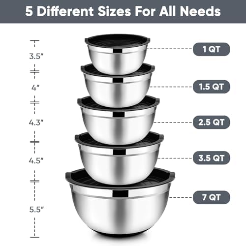 TeamFar Mixing Bowls, Salad Bowls with Airtight Lids, Black