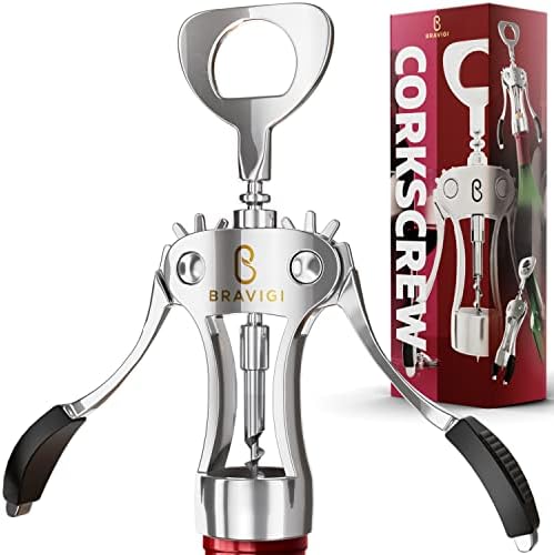 Wine Opener, Wing Corkscrew - Made w/Heavy Duty Stainless Steel Screw