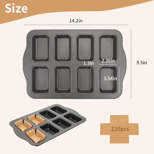 Mini Loaf Pan, 8-Cavity Non-Stick Carbon Steel Baking Pans Includes