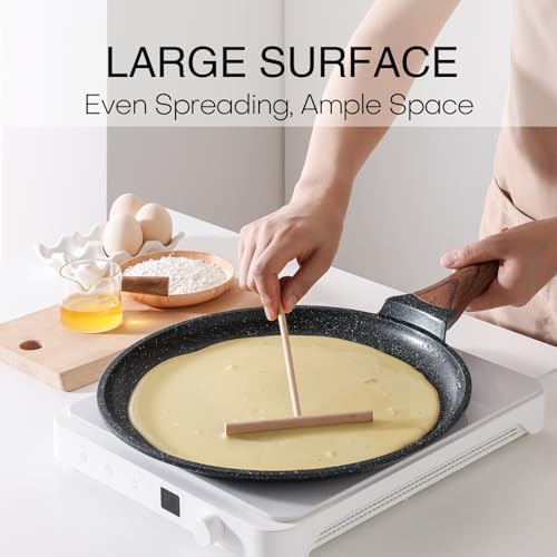 Kordisen Crepe Pan Nonstick, 12 Inch Dosa Pan with Spreader, Granite