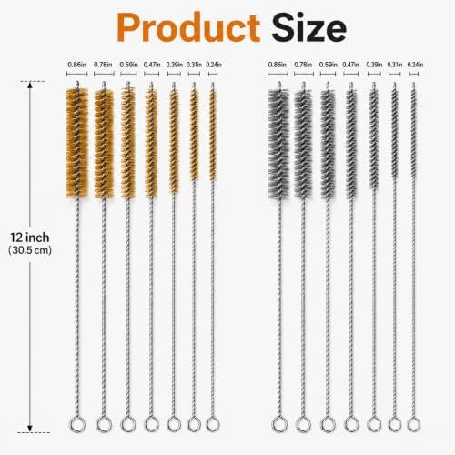 14PCS Tube Cleaning Brush Set, 7 Brass & 7 Stainless Steel Wire