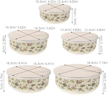 PRETYZOOM 5Pcs Enamel Bowls with Lids Nesting Salad and Food Bowls for