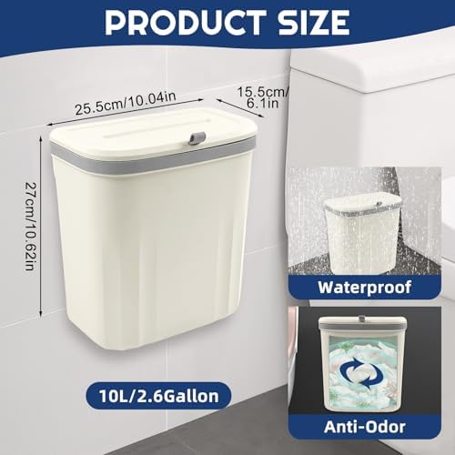 3 Pack 10L Hanging Kitchen Compost Bin with Lid, White