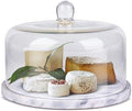 Flexzion Marble Cake Stand with Lid Round Glass Cover Glass Dome Cake