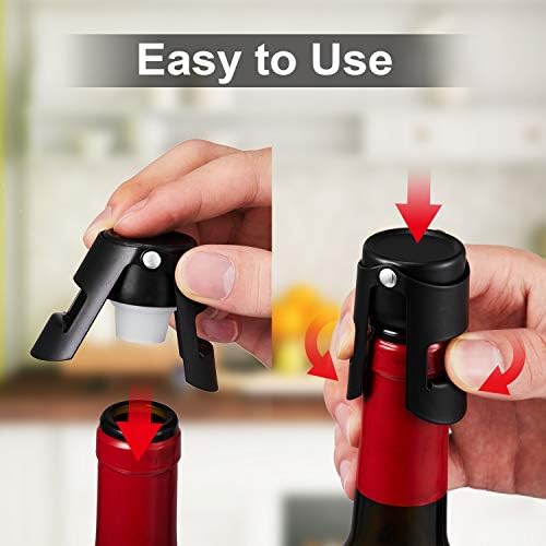 HYZ 2-Pack Champagne Stoppers w/Airtight Seal, Stainless Steel, Black