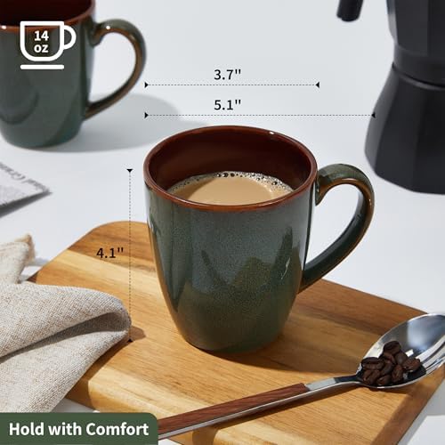 Pokini Coffee Mug 14oz, Coffee Mugs Set of 4, Cups for Latte Tea