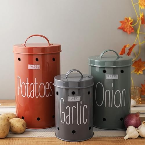 HAZEL Onion Potato Garlic Storage Container Set of 3 | Galvanized
