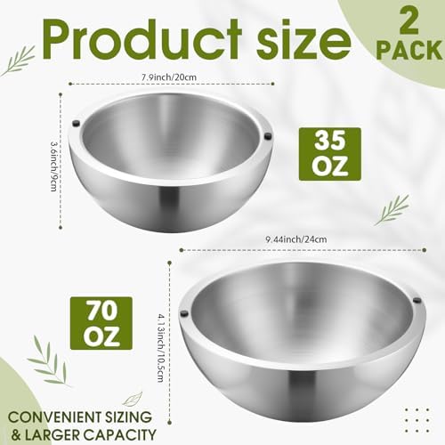 Honeydak 2 Pack Dip Chiller Bowl 35 Oz + 70 Oz, Silver