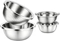 4-Piece Stainless Steel Mixing Bowls and Microporous Colanders Set, 3QT & 5QT Nesting Bowls with Fine Drain Strainers for Washing Rice, Fruits, Vegetables, Pasta, and More