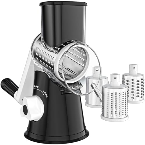 Hand Crank Rotary Cheese Grater with Suction Base, Black