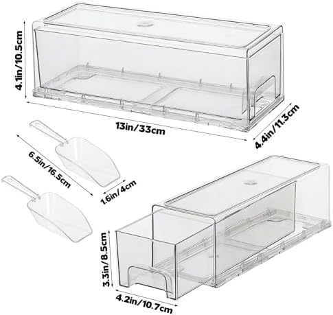 2 Set Clear Stackable Freezer Ice Bins with Scoop