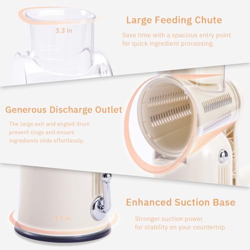 ENERGEVITY Hand Crank Rotary Cheese Grater, White