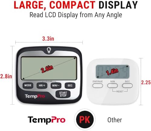 TempPro TM01 2-in-1 Kitchen Timer with 12/24H Clock