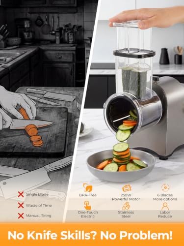 FOHERE 6-in-1 Electric Stainless Steel Cheese Grater