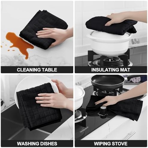 Homaxy Premium Ring Spun Cotton 390 GSM Kitchen Towels, 6 Pack, Black